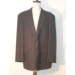 Chaps Ralph Lauren Blazer Wool 48L Gray Windowpane Plaid Mens Sport Suit Coat